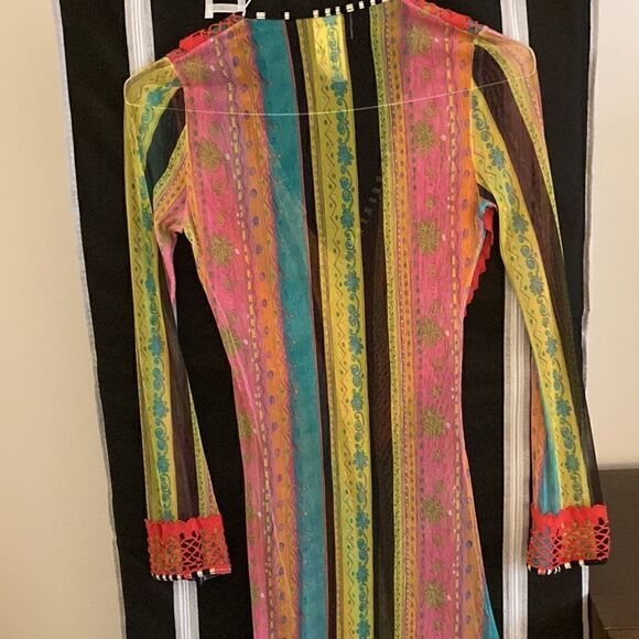 Piluca Bayarri Ibiza Multicolor Sheer Coverup Dress,Long Sleeves & side Slits. - Picture 6 of 8